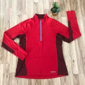 PATAGONIA Womens RED COLORBLOCK 1/2 ZIP LIGHTWEIGHT PULLOVER